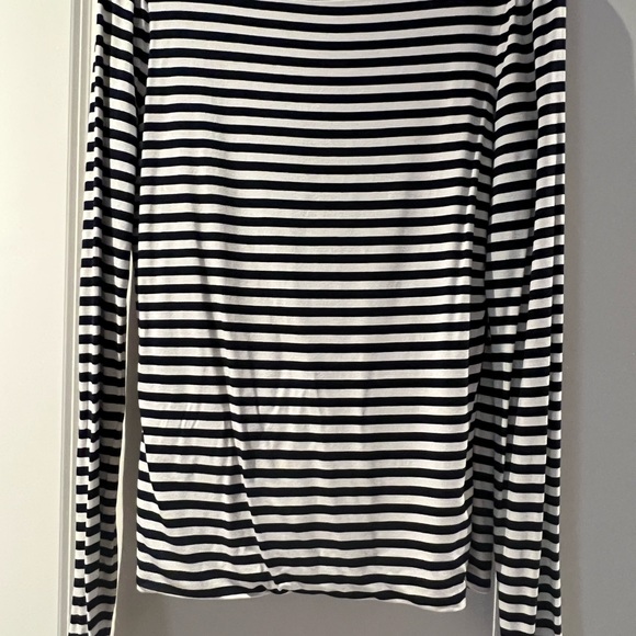 WHBM Long Sleeve Navy Blue and White Stripe Top With Slits on Side - Size Medium - Picture 2 of 7